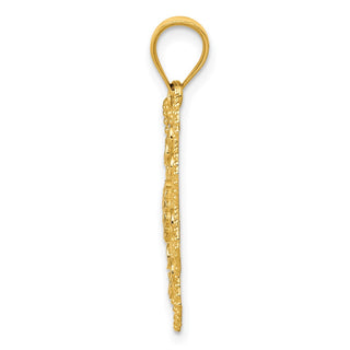 14k Yellow Gold and Rhodium Diamond-cut Swirl Round Pendant