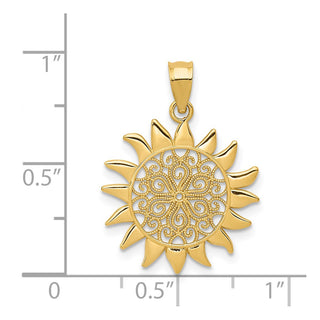 14k Yellow Gold Polished Filigree Sun Pendant