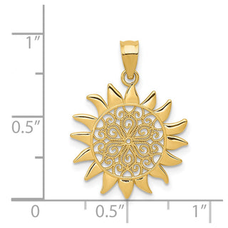14k Yellow Gold Polished Filigree Sun Pendant