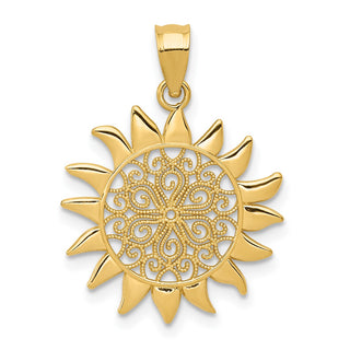 14k Yellow Gold Polished Filigree Sun Pendant