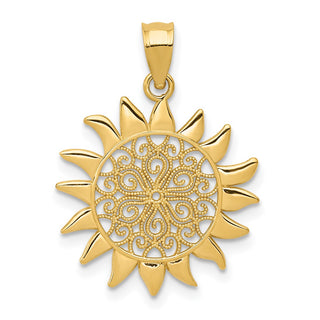 14k Yellow Gold Polished Filigree Sun Pendant