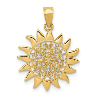 14k Yellow Gold Polished Filigree Sun Pendant