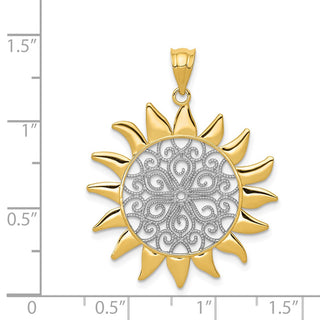 14k Yellow Gold And Rhodium Sun Filigree Pendant