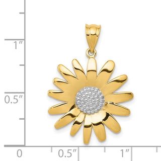 14k Yellow Gold And Rhodium Sunflower Pendant