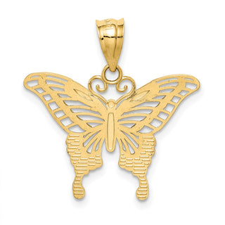 14k Yellow Gold and Rhodium Diamond-cut Butterfly Pendant K4841