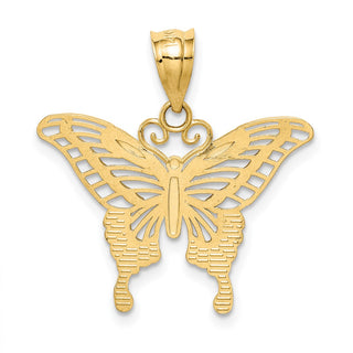 14k Yellow Gold and Rhodium Diamond-cut Butterfly Pendant K4841