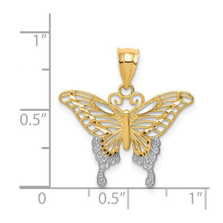 14k Yellow Gold and Rhodium Diamond-cut Butterfly Pendant K4841