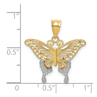 14k Yellow Gold and Rhodium Diamond-cut Butterfly Pendant K4841