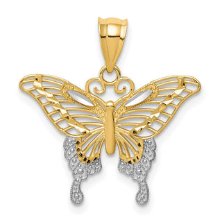 14k Yellow Gold and Rhodium Diamond-cut Butterfly Pendant K4841