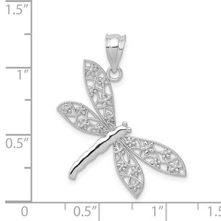 14K White Gold Diamond-cut Dragonfly Pendant