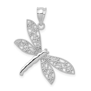 14K White Gold Diamond-cut Dragonfly Pendant