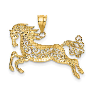 Mens 14k Yellow Gold And Rhodium Filigree Horse Pendant