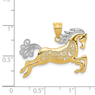 Mens 14k Yellow Gold And Rhodium Filigree Horse Pendant
