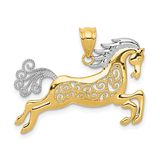 Mens 14k Yellow Gold And Rhodium Filigree Horse Pendant