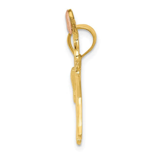 14k Yellow and Rose Gold w/ Rhodium Diamond-cut Elephant w/ Heart Pendant