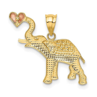 14k Yellow and Rose Gold w/ Rhodium Diamond-cut Elephant w/ Heart Pendant