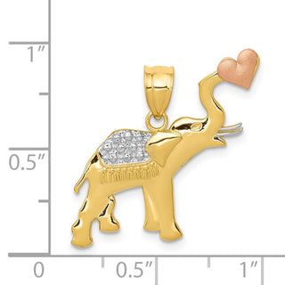 14k Yellow and Rose Gold w/ Rhodium Diamond-cut Elephant w/ Heart Pendant