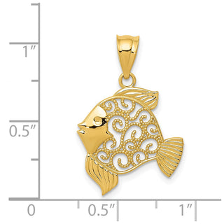 14k Yellow Gold Filigree Fish Pendant