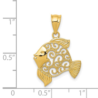 14k Yellow Gold Filigree Fish Pendant