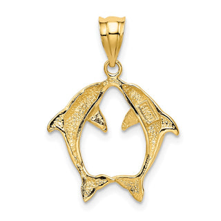14k Yellow Gold Two Dolphins Pendant