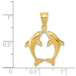 14k Yellow Gold Two Dolphins Pendant