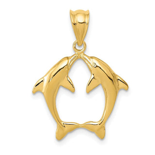 14k Yellow Gold Two Dolphins Pendant