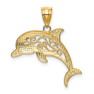 14k Yellow Gold Filigree Dolphin Pendant