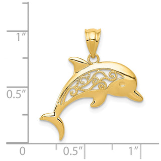14k Yellow Gold Filigree Dolphin Pendant