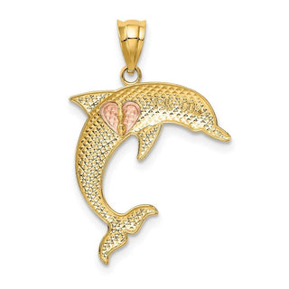 14k Yellow and Rose Gold Jumping Dolphin w/ Heart Pendant