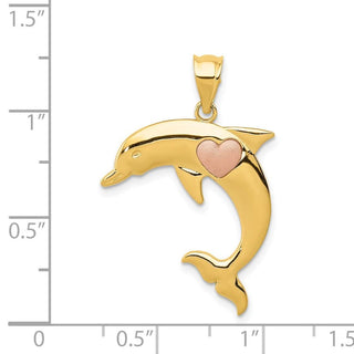 14k Yellow and Rose Gold Jumping Dolphin w/ Heart Pendant