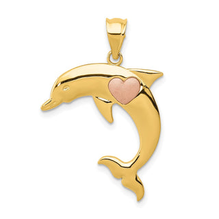 14k Yellow and Rose Gold Jumping Dolphin w/ Heart Pendant
