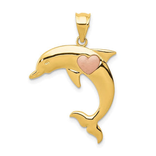 14k Yellow and Rose Gold Jumping Dolphin w/ Heart Pendant