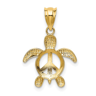 14k Yellow Gold Peace Turtle Pendant