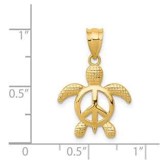 14k Yellow Gold Peace Turtle Pendant