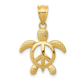 14k Yellow Gold Peace Turtle Pendant