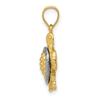 14k Yellow and White Gold Turtle Pendant