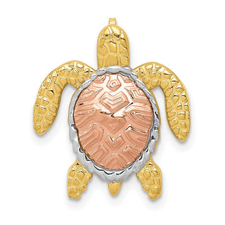 14k Yellow and Rose Gold with Rhodium Turtle Slide Pendant