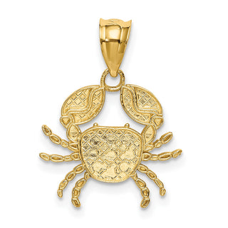 14k Yellow Gold And Rhodium Diamond-Cut Crab Pendant