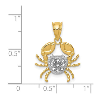 14k Yellow Gold And Rhodium Diamond-Cut Crab Pendant