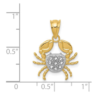 14k Yellow Gold And Rhodium Diamond-Cut Crab Pendant