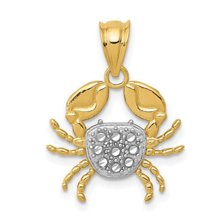 14k Yellow Gold And Rhodium Diamond-Cut Crab Pendant