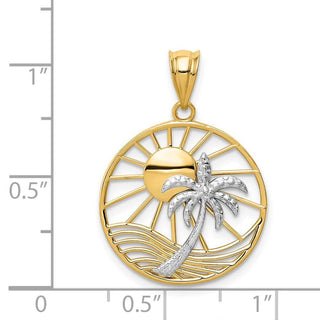 14k Yellow and White Gold Cutout Sun and Palm Tree Pendant