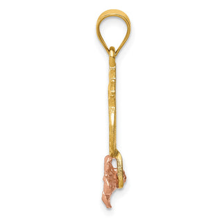 14k Yellow and Rose Gold Pineapple w/ Plumeria Flower Pendant