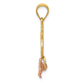 14k Yellow and Rose Gold Pineapple w/ Plumeria Flower Pendant