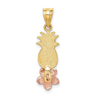 14k Yellow and Rose Gold Pineapple w/ Plumeria Flower Pendant