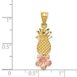 14k Yellow and Rose Gold Pineapple w/ Plumeria Flower Pendant