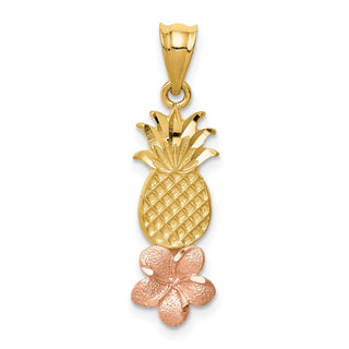 14k Yellow and Rose Gold Pineapple w/ Plumeria Flower Pendant