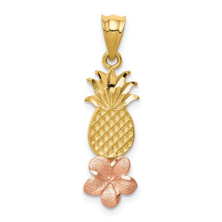 14k Yellow and Rose Gold Pineapple w/ Plumeria Flower Pendant