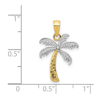 Mens 14k Yellow Gold And Rhodium Palm Tree Pendant