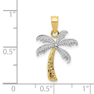 Mens 14k Yellow Gold And Rhodium Palm Tree Pendant